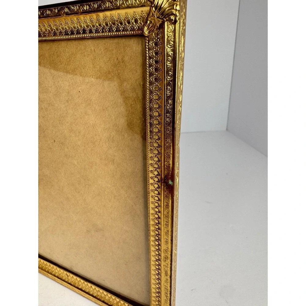 Vintage Brass Double Picture Frame 5x7‎ Hinged Folding Gold Ornate Frame
